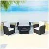 Image de Salon de jardin 4 pcs avec coussins Résine tressée Noir