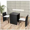 Image de Ensemble de bistro 3 pcs avec coussins résine tressée noir