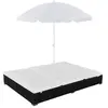 Image de Chaise longue d extérieur avec parasol Résine tressée Noir