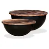 Image de Table basse 2 pcs Bois de récupération massif Noir Forme de bol