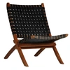 Image de Chaise pliable bandes croisées noir cuir véritable