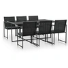 Image de Mobilier à dîner de jardin 7pcs et coussins Résine tressée Noir