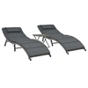 Image de Ensemble de chaises longues pliables 3 pcs Résine tressée Gris