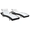 Image de Chaises longues 2 pcs et table Résine tressée et textilène Noir