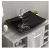 Image de Lavabo rectangulaire en céramique noir de luxe avec trop plein et trou
