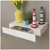 Image de Etagère murale avec 1 tiroir MDF Blanc Rangement de livres DVD