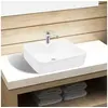 Image de Vasque carré à trou pour robinet céramique blanc pour salle de bain