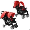 Image de Poussette double en acier rouge et noir - Pour enfants de 6 à 36 mois - Auvents pliants et grand panier