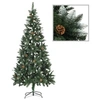 Image de Sapin de Noël avec Pommes de Pin et Paillettes Blanches Arbre de Noël Artificiel Décoration de Noël Salon Salle de Séjour Maison 210 cm