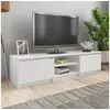 Image de Meuble TV blanc brillant 140x40x35,5 cm bois d ingénierie