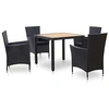 Image de Mobilier à dîner de jardin - 1 table et 4 chaises - Résine tressée - Noir