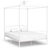 Image de Cadre de Lit à Baldaquin Sommier à Lattes Lit Double Lit Adulte Cadre à Lattes Chambre à Coucher Maison Intérieur Blanc Métal 180x200 cm
