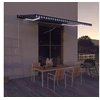 Image de Auvent avec Capteur de Vent et LED Auvent de Terrasse Store de Balcon Auvent d'Extérieur Ombrage des Fenêtres 500x300 cm Bleu et Blanc