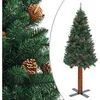 Image de Sapin de Noël mince avec bois véritable et cônes Vert 180cm PVC