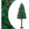 Image de Sapin de Noël mince avec bois véritable et cônes vert 210cm PVC