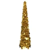 Image de Sapin de Noël Artificiel Escamotable Décoration de Noël Arbre Artificiel Salon Salle de Séjour Maison Intérieur Doré 120 cm PET