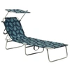 Image de Chaise longue pliable avec auvent acier motif de feuilles