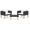 Image de Salon de jardin 3 pcs avec coussins Résine tressée Noir