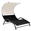 Image de Chaise longue double avec auvent textilène noir