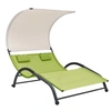 Image de Chaise longue double avec auvent textilène vert