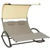 Image de Chaise longue double avec auvent Textilène Taupe et crème
