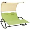 Image de Chaise longue double avec auvent textilène vert et crème