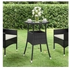 Image de Table de jardin Ø60x75 cm Verre trempé-résine tressée Noir 310598