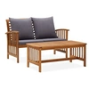 Image de Salon de jardin gris 2 pieces 2 personnes 102.0 x 50 x 43 cm bois massif