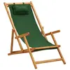 Image de Chaise pliable de plage bois d eucalyptus solide et tissu vert