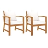 Image de Chaises de jardin lot de 2 et coussin crème Bois acacia massif
