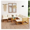 Image de Salon de jardin 11 pcs avec coussin Crème Bois d acacia solide