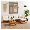 Image de Salon de jardin 6 pcs avec coussin Crème Bois d acacia solide