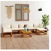 Image de Salon de jardin 8 pcs avec coussin crème bois d'acacia solide