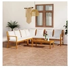 Image de Salon de jardin 6 pcs avec coussin Crème Bois d acacia solide