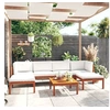 Image de Salon de jardin 7 pcs avec coussins Crème Bois d acacia solide