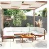 Image de Salon de jardin 7 pcs avec coussins Crème Bois d acacia solide