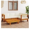Image de Salon de jardin 5 pcs avec coussins blanc crème Bois d acacia