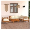 Image de Salon de jardin 7 pcs avec coussins blanc crème Bois d acacia