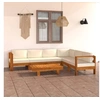 Image de Salon de jardin 7 pcs avec coussins blanc crème Bois d acacia