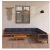 Image de Salon de jardin 9 pcs avec coussins gris foncé Bois d acacia