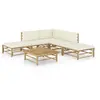 Image de Salon de jardin 6 pcs avec coussins blanc crème bambou
