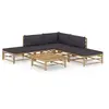 Image de Salon de jardin 6 pcs avec coussins gris foncé bambou