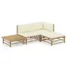 Image de Salon de jardin 4 pcs avec coussins blanc crème bambou