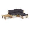 Image de Salon de jardin 4 pcs avec coussins gris foncé bambou