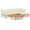 Image de Salon de jardin 5 pcs avec coussins blanc crème bambou