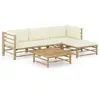 Image de Salon de jardin 5 pcs avec coussins blanc crème bambou