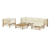 Image de Salon de jardin 6 pcs avec coussins blanc crème bambou