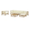 Image de Salon de jardin 7 pcs avec coussins blanc crème bambou