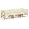 Image de Salon de jardin 3 pcs avec coussins blanc crème bambou