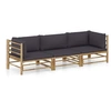 Image de Salon de jardin 3 pcs avec coussins gris foncé bambou